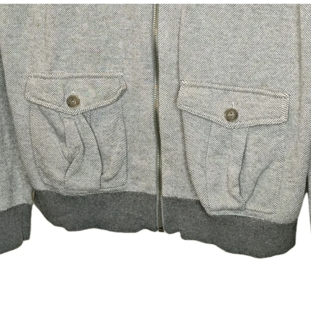 Banana Republic Cardigan Sweater XL Two Tone Gray Bird's Eye Knit Mock Neck Zip